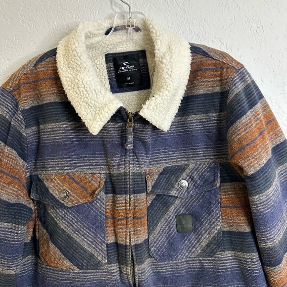 Rip Curl Sherpa Lined Striped Jacket Zip Front Size M - Picture 9 of 15